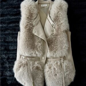 Michele Cream and Tan Faux Fur Vest